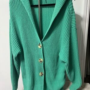 Free People Teal Button-Up Cowl Sweater